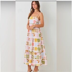Paper Heart (Anthropologie) Maxi Sundrress - White with Multicolor Floral Print